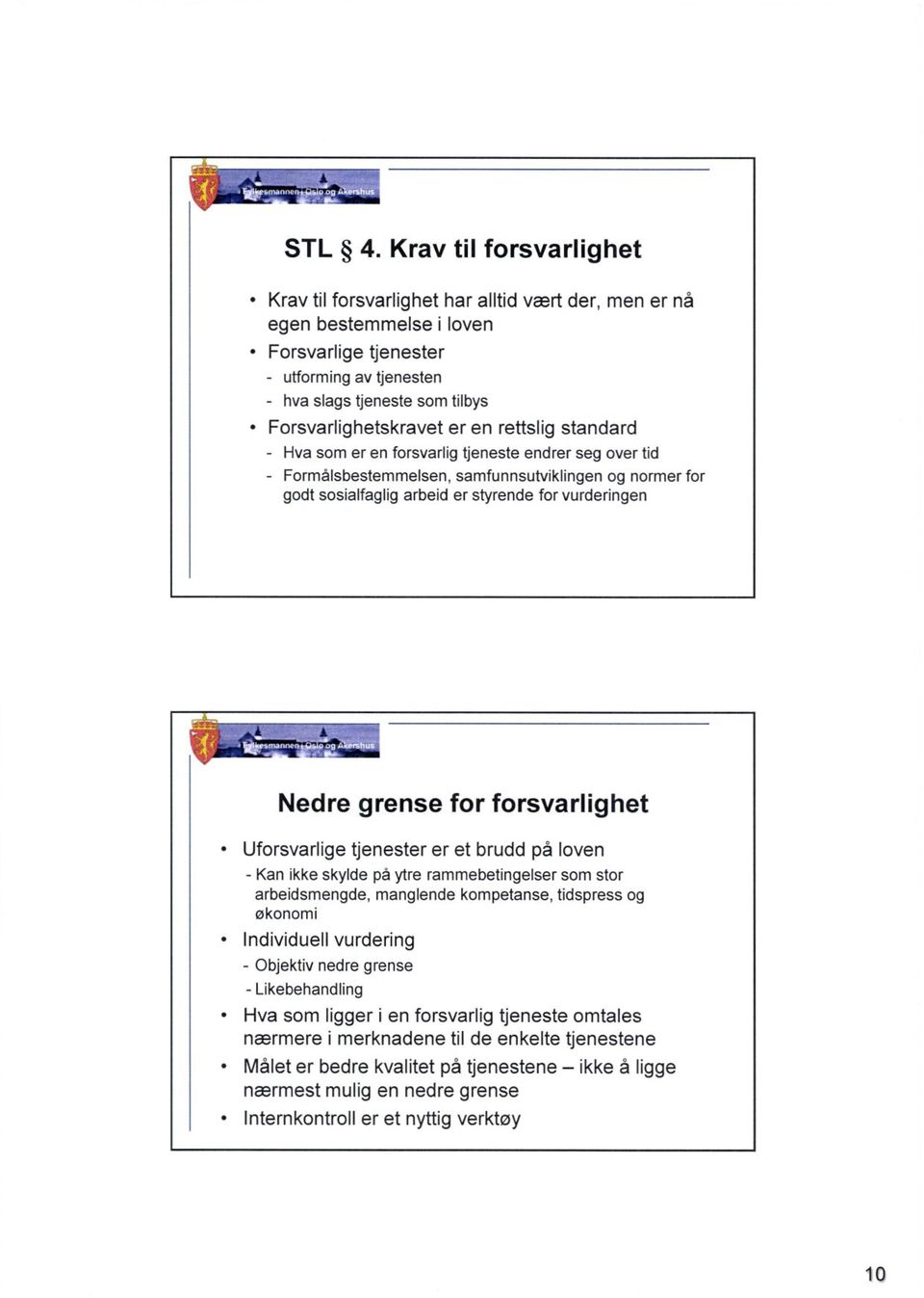 er en rettslig standard Hva som er en forsvarlig tjeneste endrer seg over tid Formålsbestemmelsen, samfunnsutviklingen og normer for godt sosialfaglig arbeid er styrende for vurderingen Nedre grense