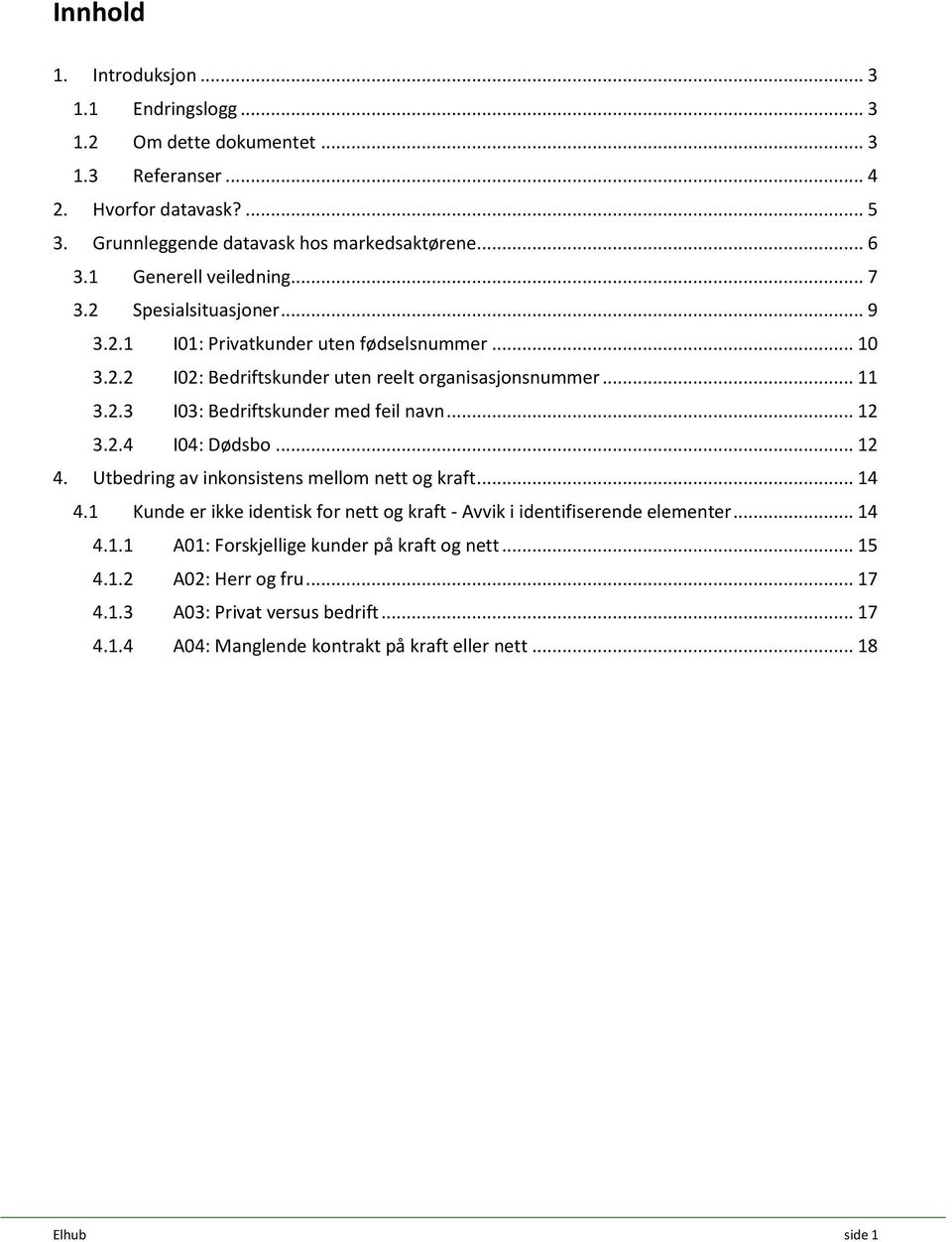 .. 12 3.2.4 I04: Dødsbo... 12 4. Utbedring av inkonsistens mellom nett og kraft... 14 4.1 Kunde er ikke identisk for nett og kraft - Avvik i identifiserende elementer... 14 4.1.1 A01: Forskjellige kunder på kraft og nett.