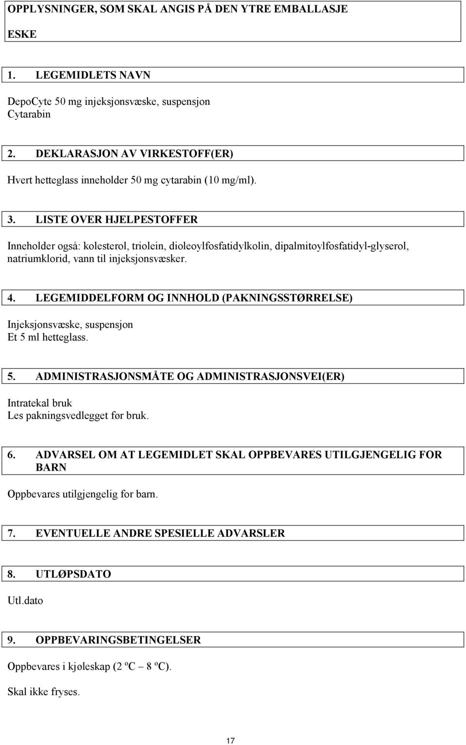 LISTE OVER HJELPESTOFFER Inneholder også: kolesterol, triolein, dioleoylfosfatidylkolin, dipalmitoylfosfatidyl-glyserol, natriumklorid, vann til injeksjonsvæsker. 4.