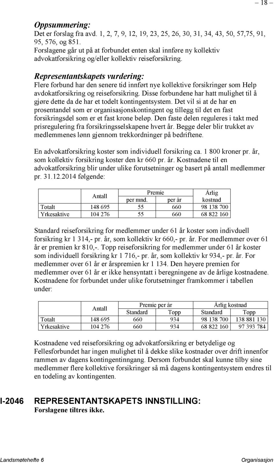 Representantskapets vurdering: Flere forbund har den senere tid innført nye kollektive forsikringer som Help avdokatforsikring og reiseforsikring.