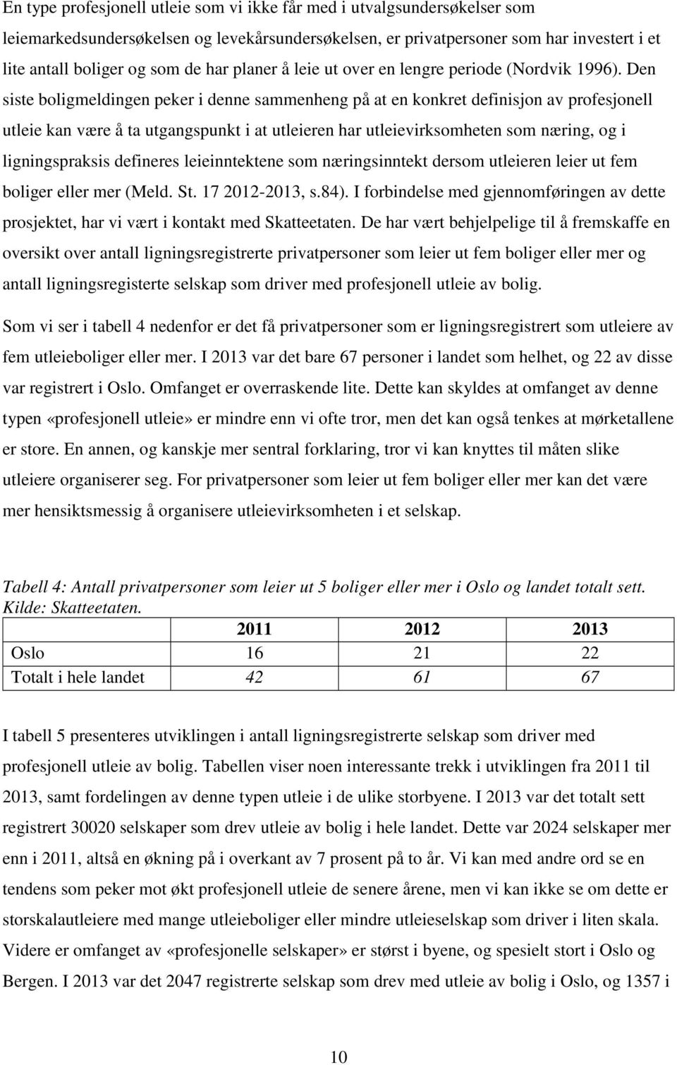 Den siste boligmeldingen peker i denne sammenheng på at en konkret definisjon av profesjonell utleie kan være å ta utgangspunkt i at utleieren har utleievirksomheten som næring, og i ligningspraksis