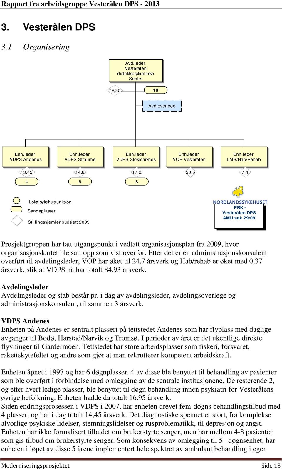 AMU sak 29/09 Prosjektgruppen har tatt utgangspunkt i vedtatt organisasjonsplan fra 2009, hvor organisasjonskartet ble satt opp som vist overfor.