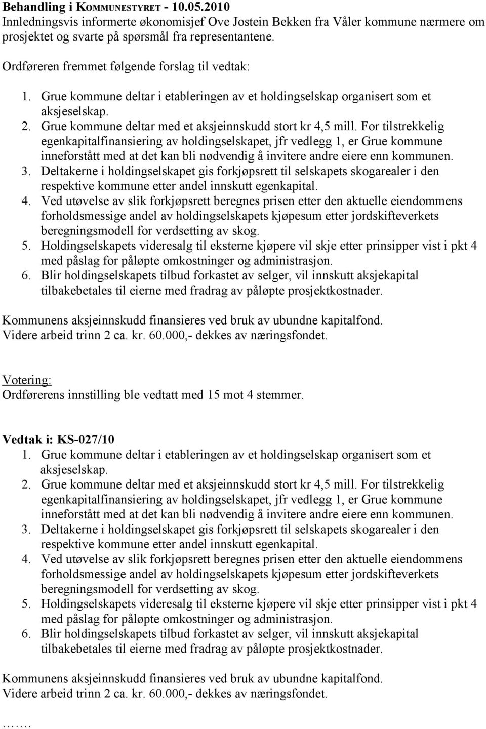 Grue kommune deltar med et aksjeinnskudd stort kr 4,5 mill.