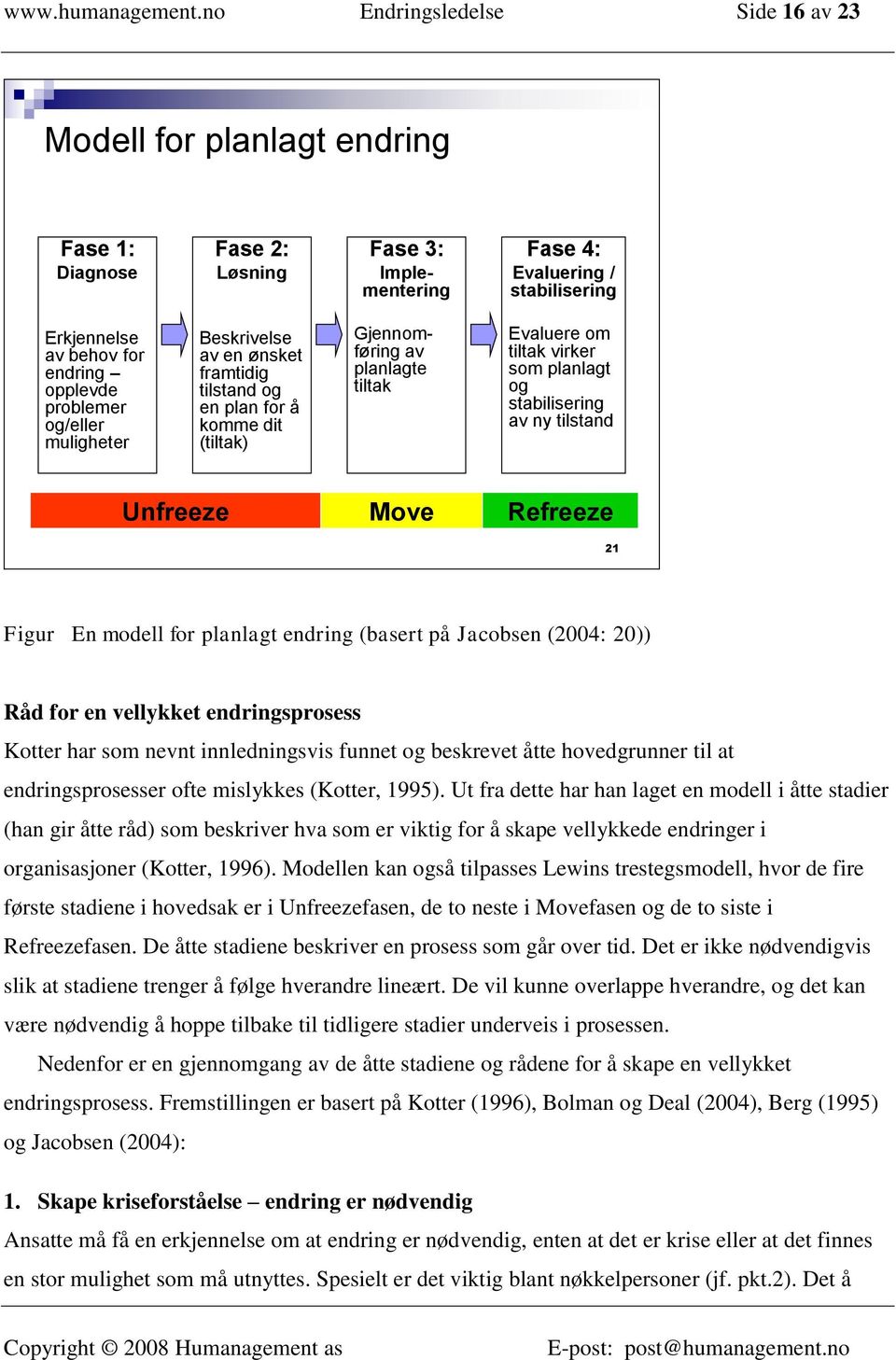 problemer og/eller muligheter Beskrivelse av en ønsket framtidig tilstand og en plan for å komme dit (tiltak) Gjennomføring av planlagte tiltak Evaluere om tiltak virker som planlagt og stabilisering