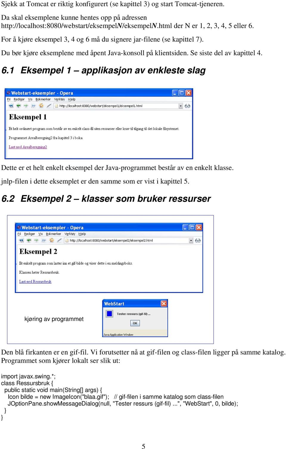 6.1 Eksempel 1 applikasjon av enkleste slag Dette er et helt enkelt eksempel der Java-programmet består av en enkelt klasse. jnlp-filen i dette eksemplet er den samme som er vist i kapittel 5. 6.