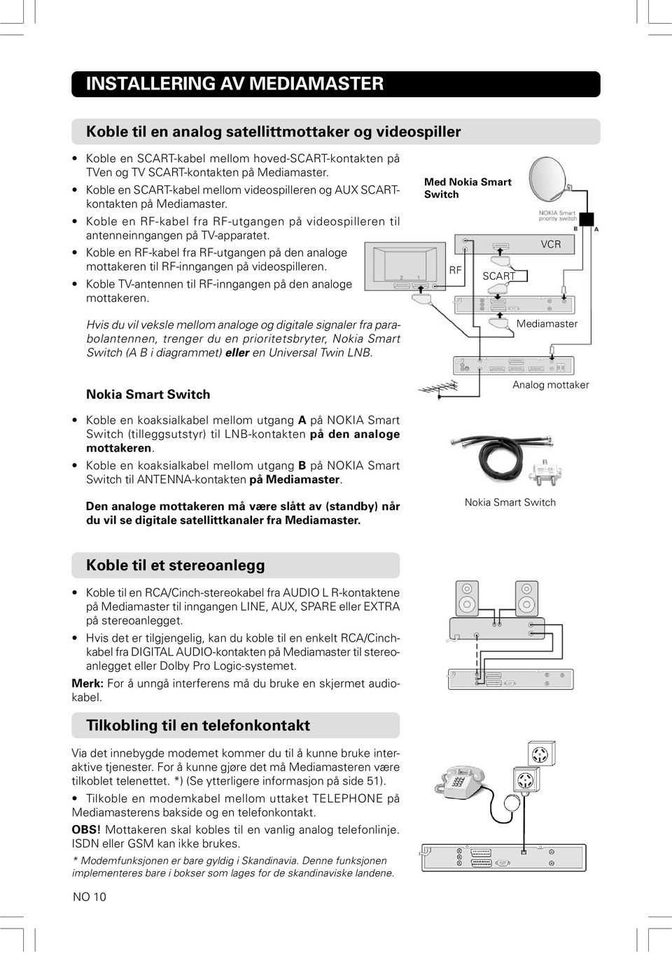 Koble en RF-kabel fra RF-utgangen på den analoge mottakeren til RF-inngangen på videospilleren. Koble TV-antennen til RF-inngangen på den analoge mottakeren.