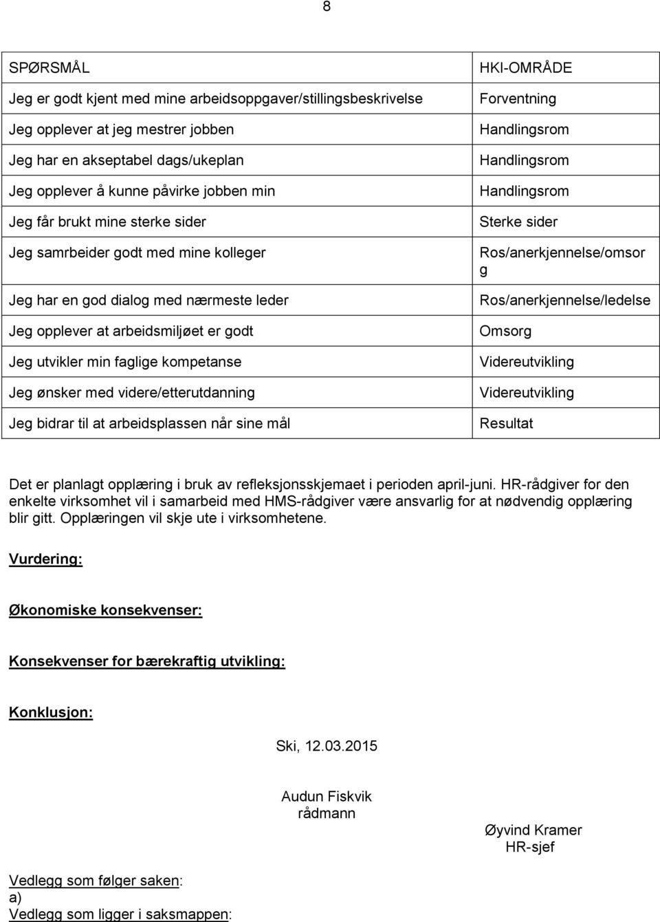 videre/etterutdanning Jeg bidrar til at arbeidsplassen når sine mål HKI-OMRÅDE Forventning Handlingsrom Handlingsrom Handlingsrom Sterke sider Ros/anerkjennelse/omsor g Ros/anerkjennelse/ledelse