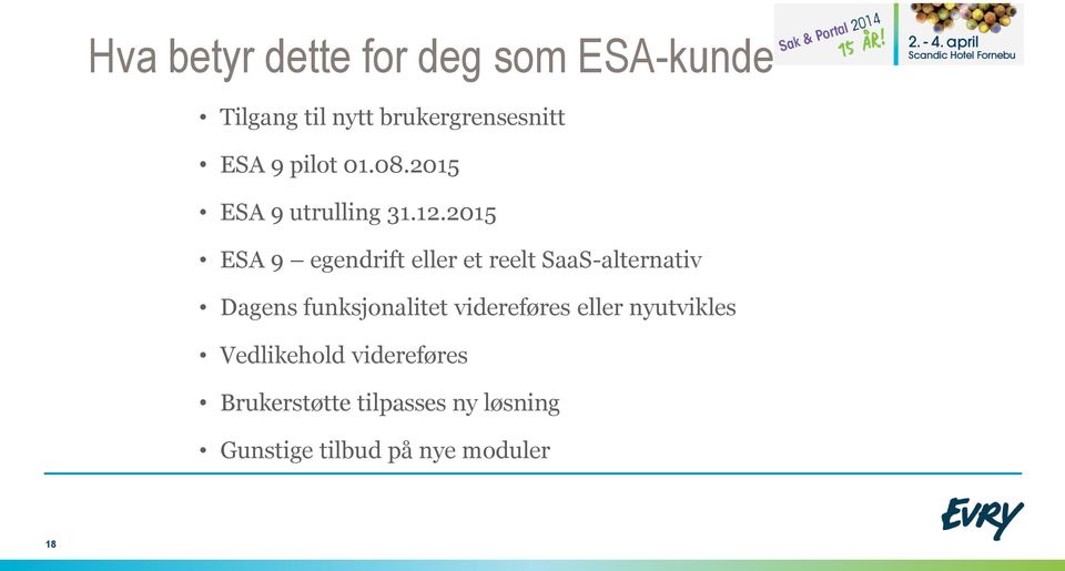 2015 ESA 9 egendrift eller et reelt SaaS-alternativ Dagens funksjnalitet