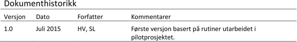 0 Juli 2015 HV, SL Første versjon