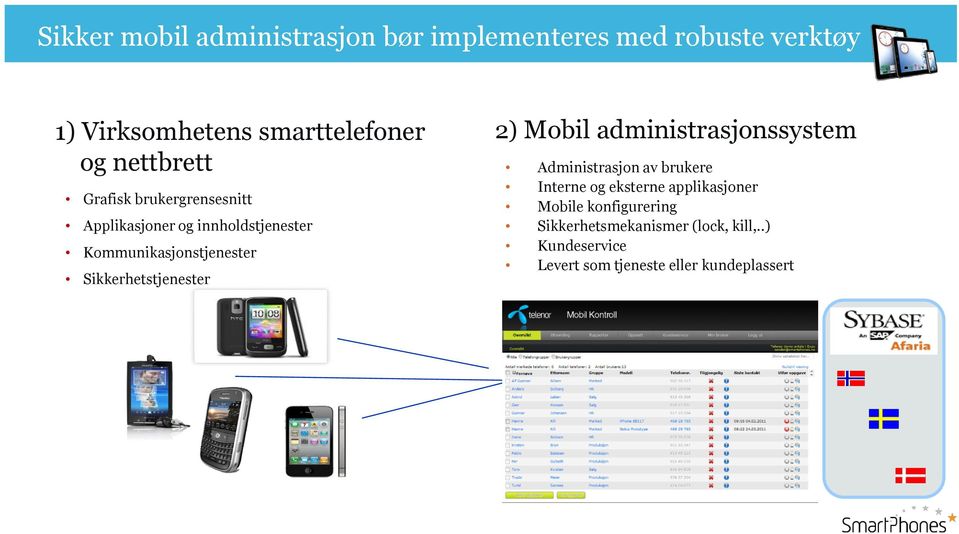 Sikkerhetstjenester 2) Mobil administrasjonssystem Administrasjon av brukere Interne og eksterne