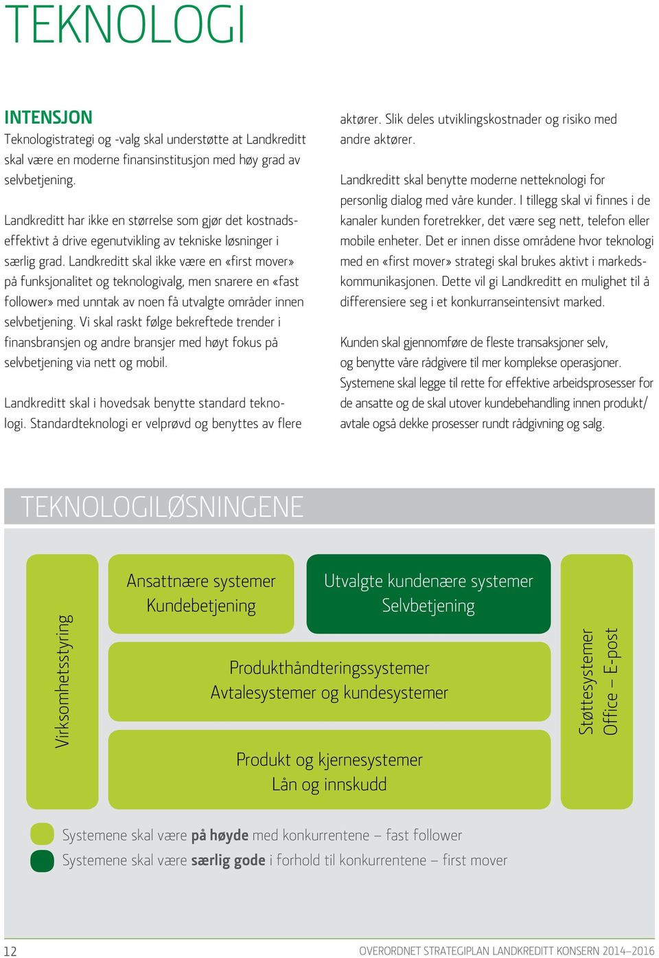 Landkreditt skal ikke være en «first mover» på funksjonalitet og teknologivalg, men snarere en «fast follower» med unntak av noen få utvalgte områder innen selv betjening.