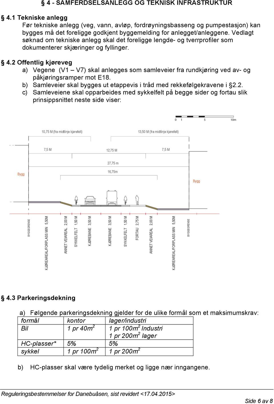 Vedlagt søknad om tekniske anlegg skal det foreligge lengde- og tverrprofiler som dokumenterer skjæringer og fyllinger. 4.