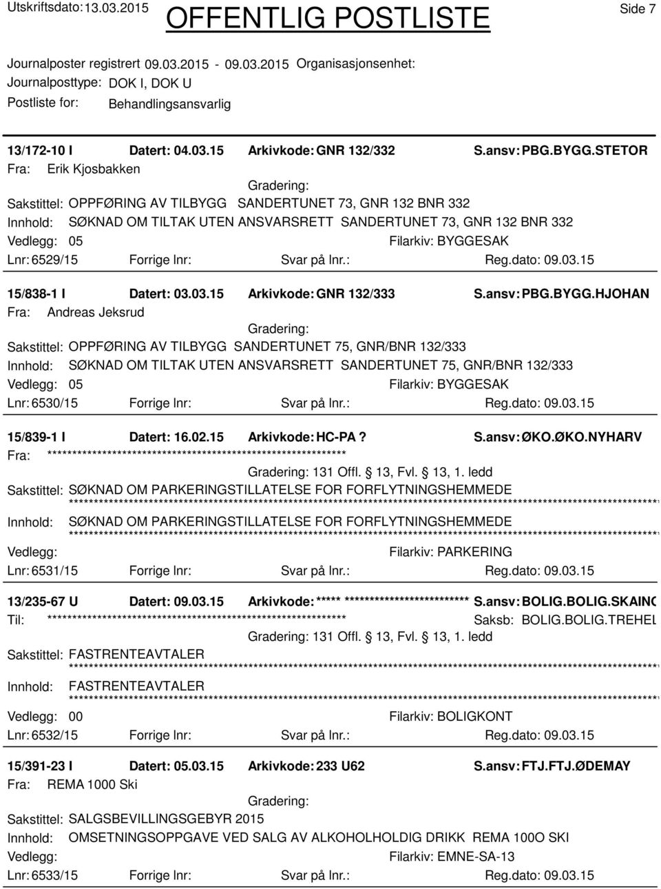 Svar på lnr.: 15/838-1 I Datert: 03.03.15 Arkivkode:GNR 132/333 S.ansv: PBG.BYGG.