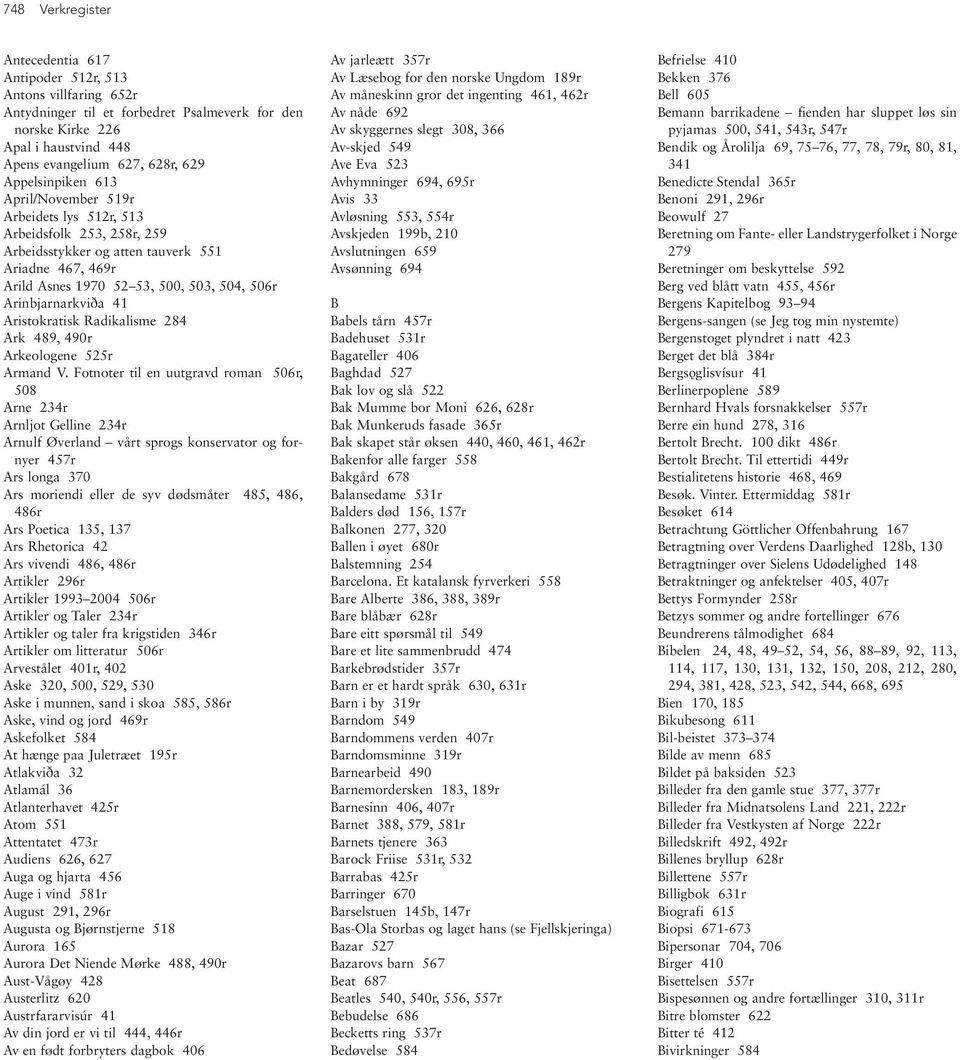 Arinbjarnarkviða 41 Aristokratisk Radikalisme 284 Ark 489, 490r Arkeologene 525r Armand V.