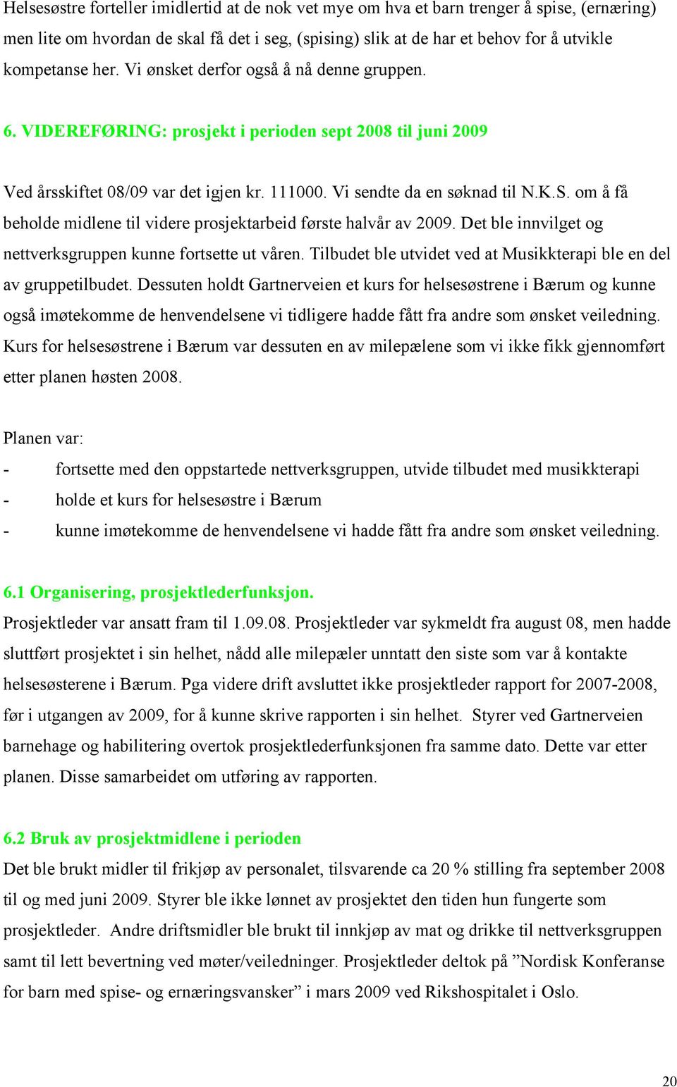 om å få beholde midlene til videre prosjektarbeid første halvår av 2009. Det ble innvilget og nettverksgruppen kunne fortsette ut våren.