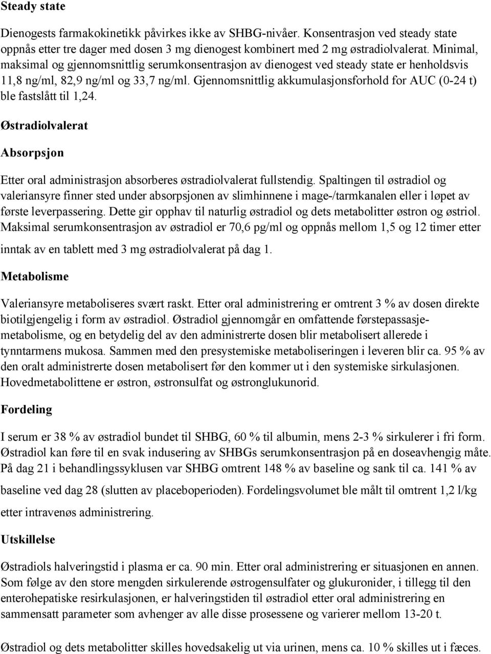 Gjennomsnittlig akkumulasjonsforhold for AUC (0-24 t) ble fastslått til 1,24. Østradiolvalerat Absorpsjon Etter oral administrasjon absorberes østradiolvalerat fullstendig.