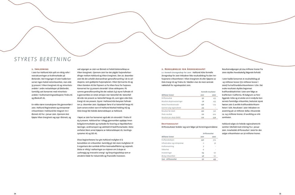 Samtidig satt konsernet med minoritetsandeler i kraftomsetningsselskapene Tindra AS og Økokraft AS. En rekke større transaksjoner ble gjennomført i 2001.