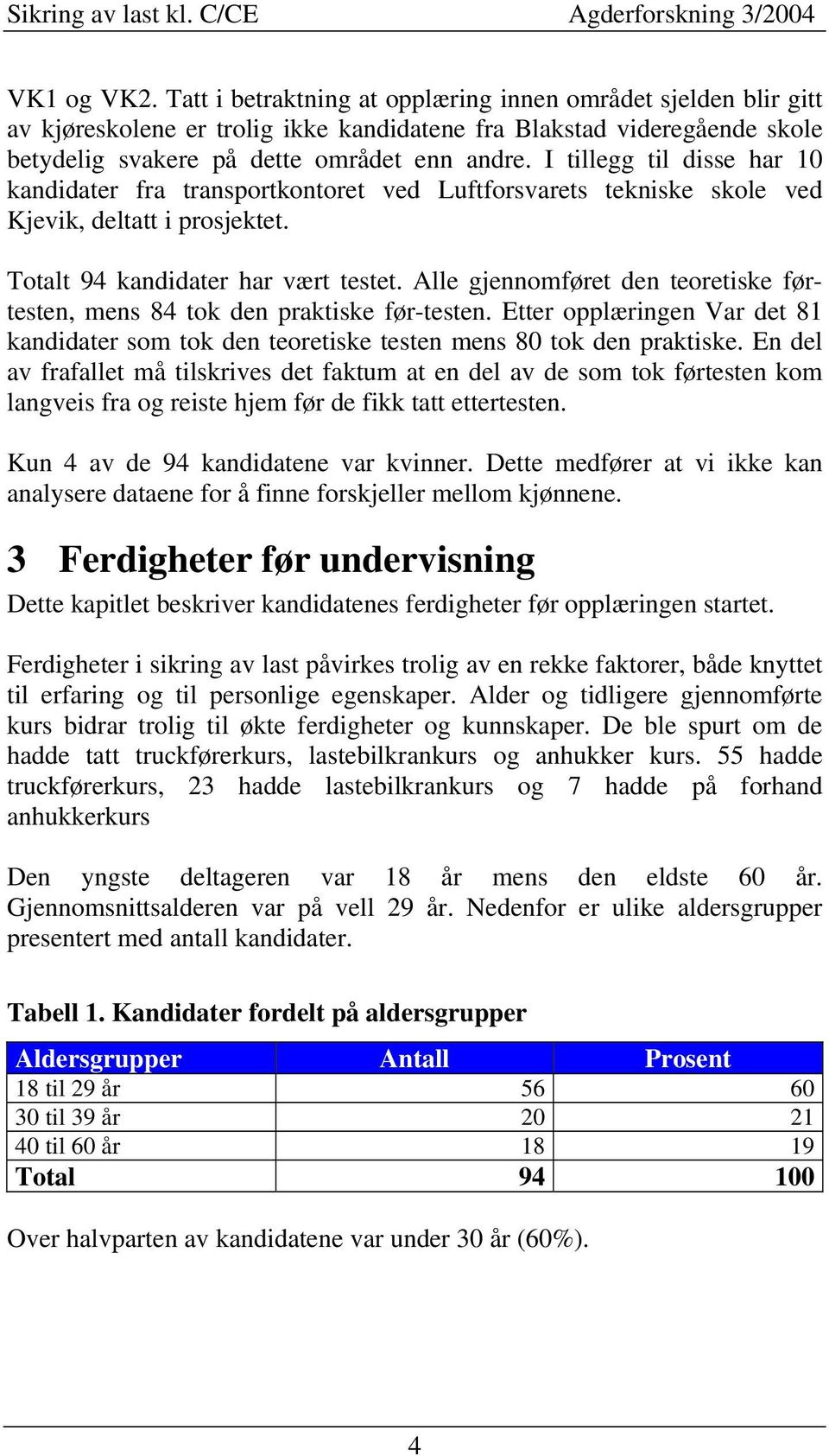 Alle gjennomføret den teoretiske førtesten, mens 84 tok den praktiske før-testen. Etter opplæringen Var det 81 kandidater som tok den teoretiske testen mens 80 tok den praktiske.