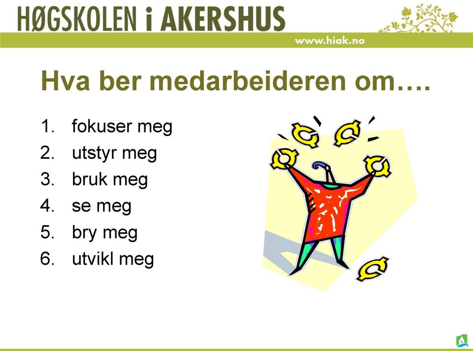 utstyr meg 3. bruk meg 4.