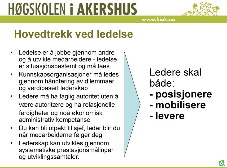 autoritære og ha relasjonelle ferdigheter og noe økonomisk administrativ kompetanse Du kan bli utpekt til sjef, leder blir du når