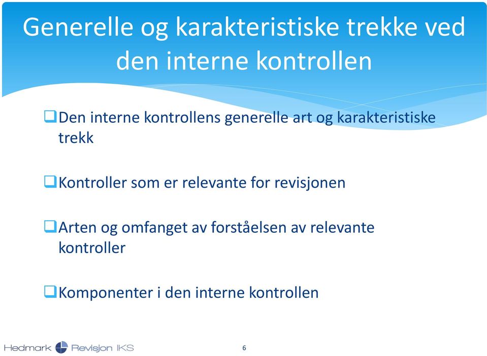 Kontroller som er relevante for revisjonen Arten og omfanget av