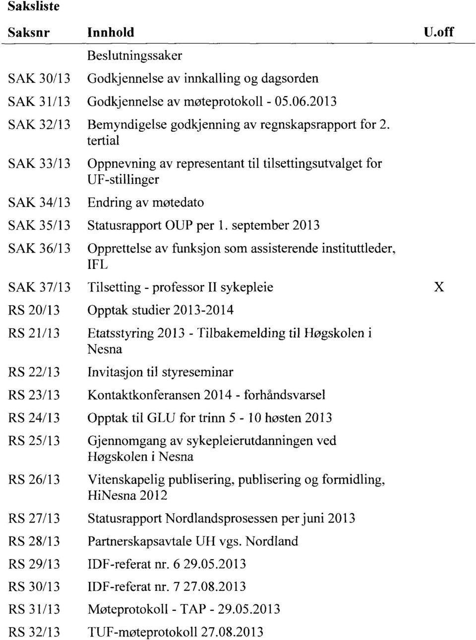 tertial Oppnevning av representant til tilsettingsutvalget for UF-stillinger Endring av møtedato Statusrapport OUP per 1.