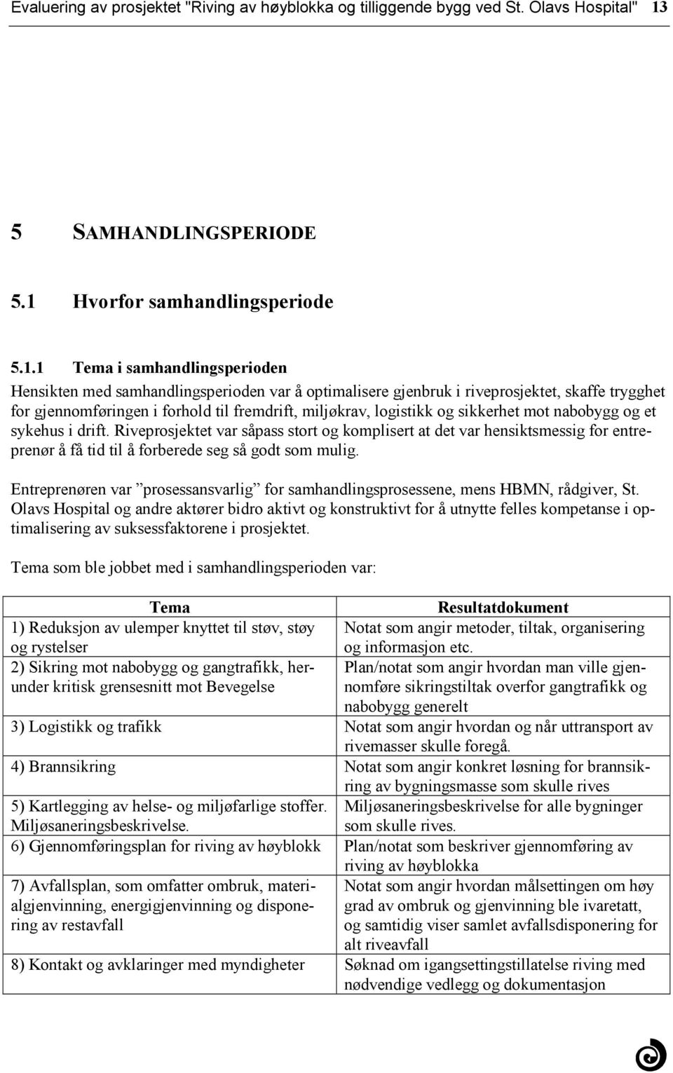 Riveprosjektet var såpass stort og komplisert at det var hensiktsmessig for entreprenør å få tid til å forberede seg så godt som mulig Entreprenøren var prosessansvarlig for samhandlingsprosessene,