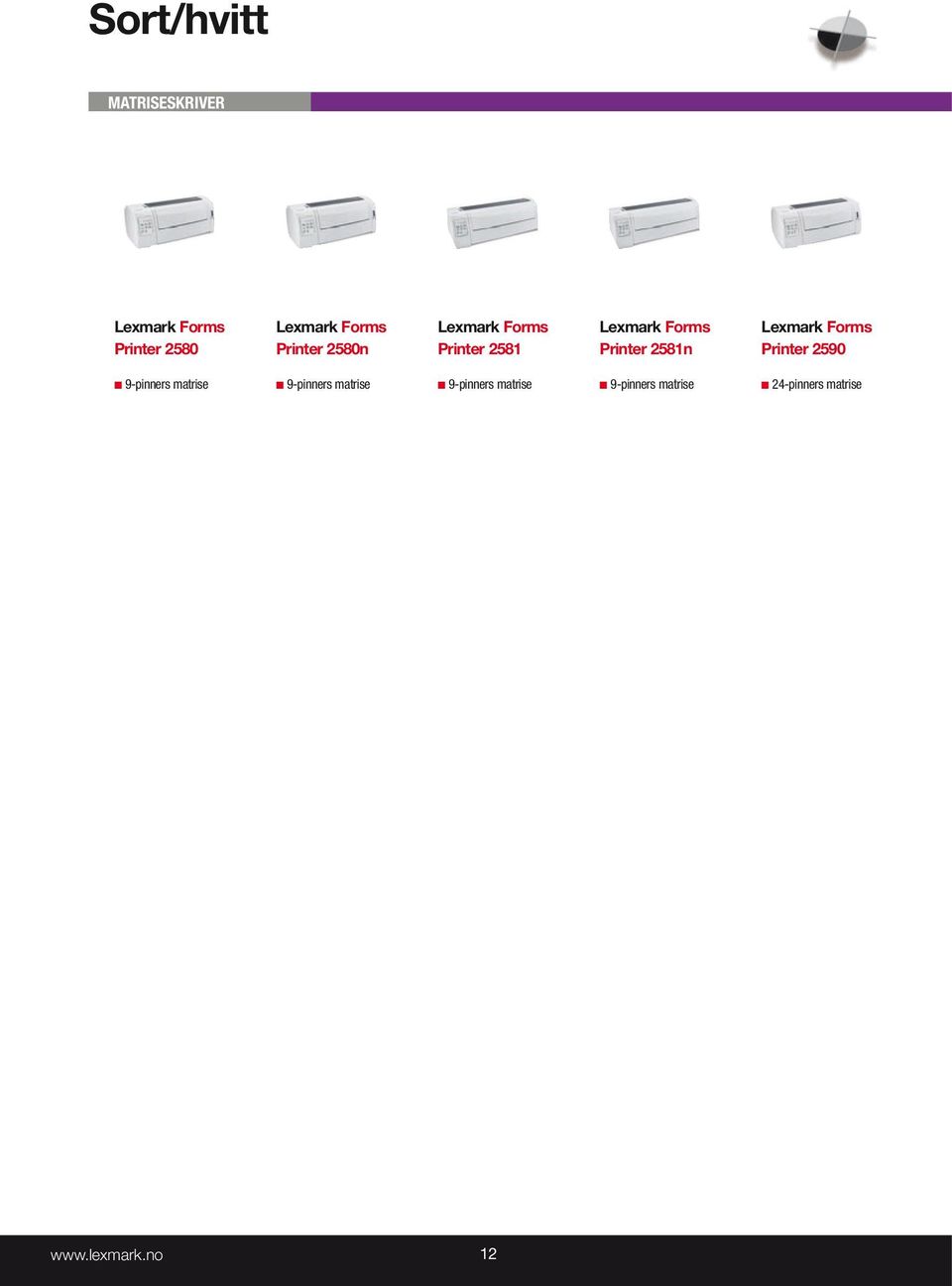 2581n Lexmark Forms Printer 2590 9-pinners matrise 9-pinners