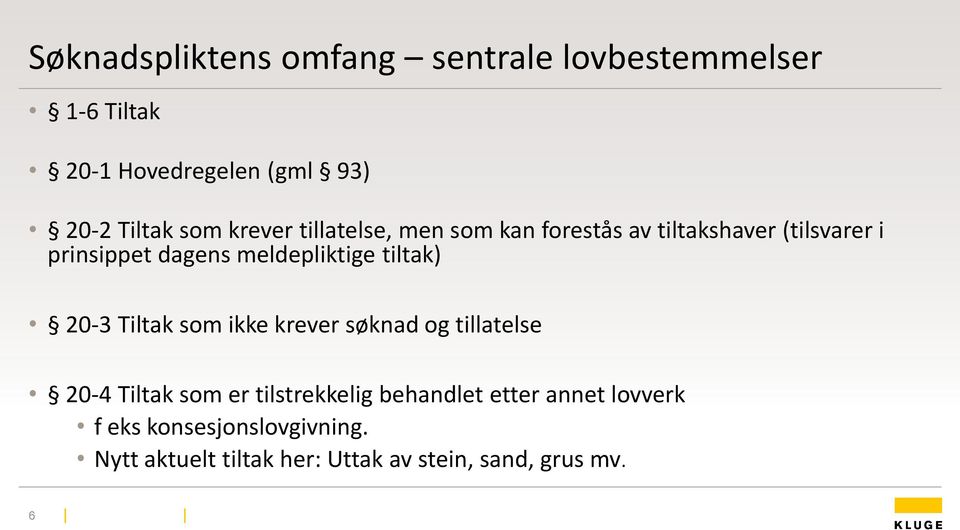 tiltak) 20-3 Tiltak som ikke krever søknad og tillatelse 20-4 Tiltak som er tilstrekkelig behandlet