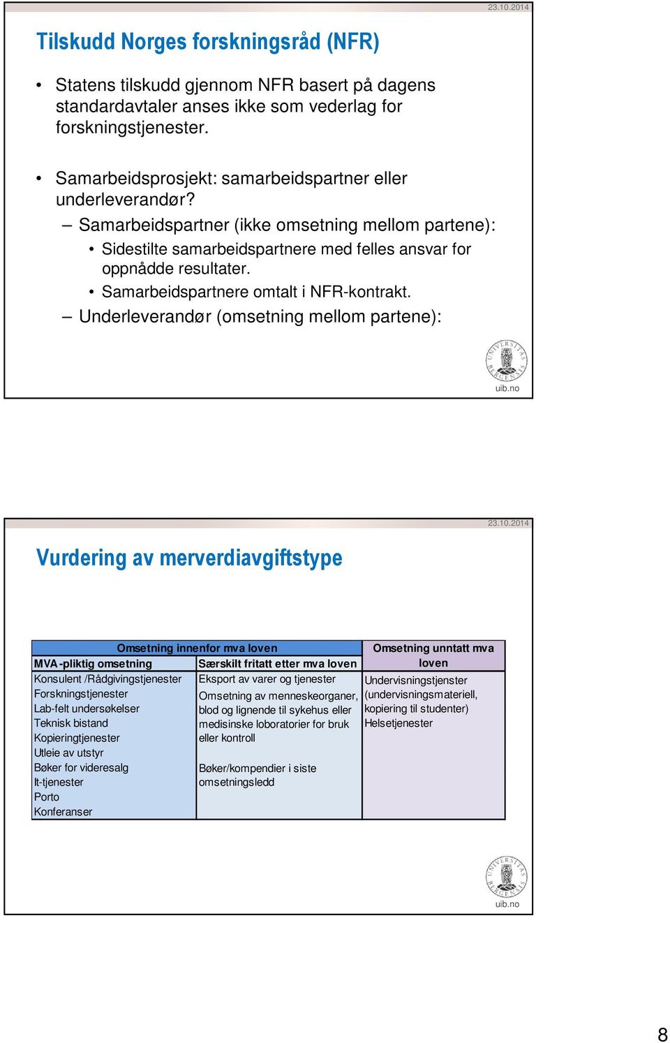 Samarbeidspartnere omtalt i NFR-kontrakt.