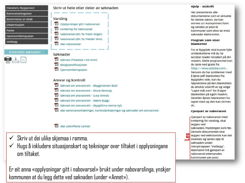 opplysningane om tiltaket.