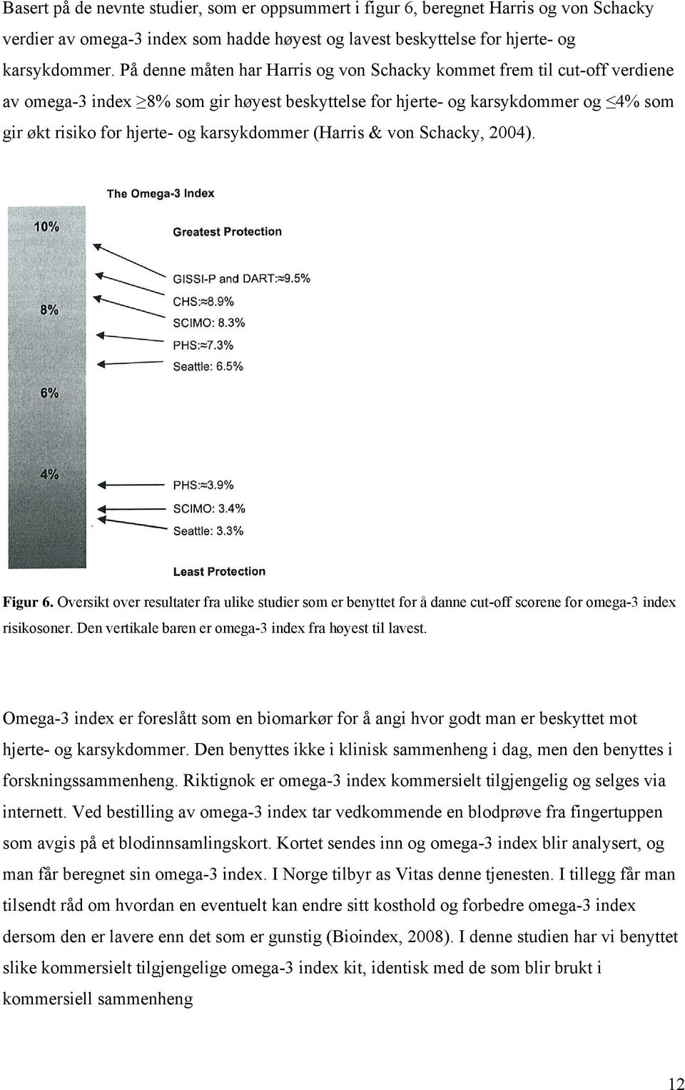 karsykdommer (Harris & von Schacky, 2004). Figur 6. Oversikt over resultater fra ulike studier som er benyttet for å danne cut-off scorene for omega-3 index risikosoner.