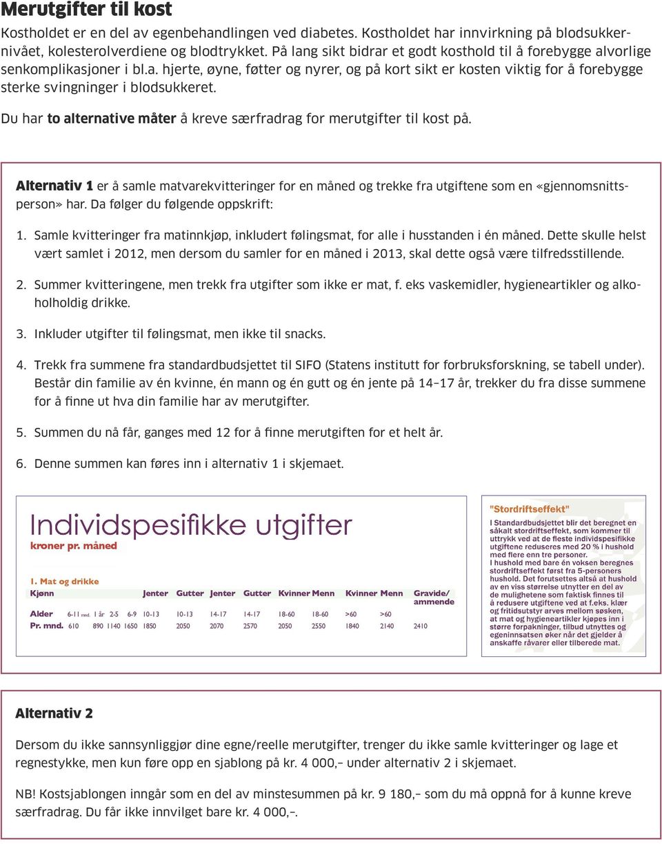 Du har to alternative måter å kreve særfradrag for merutgifter til kost på.