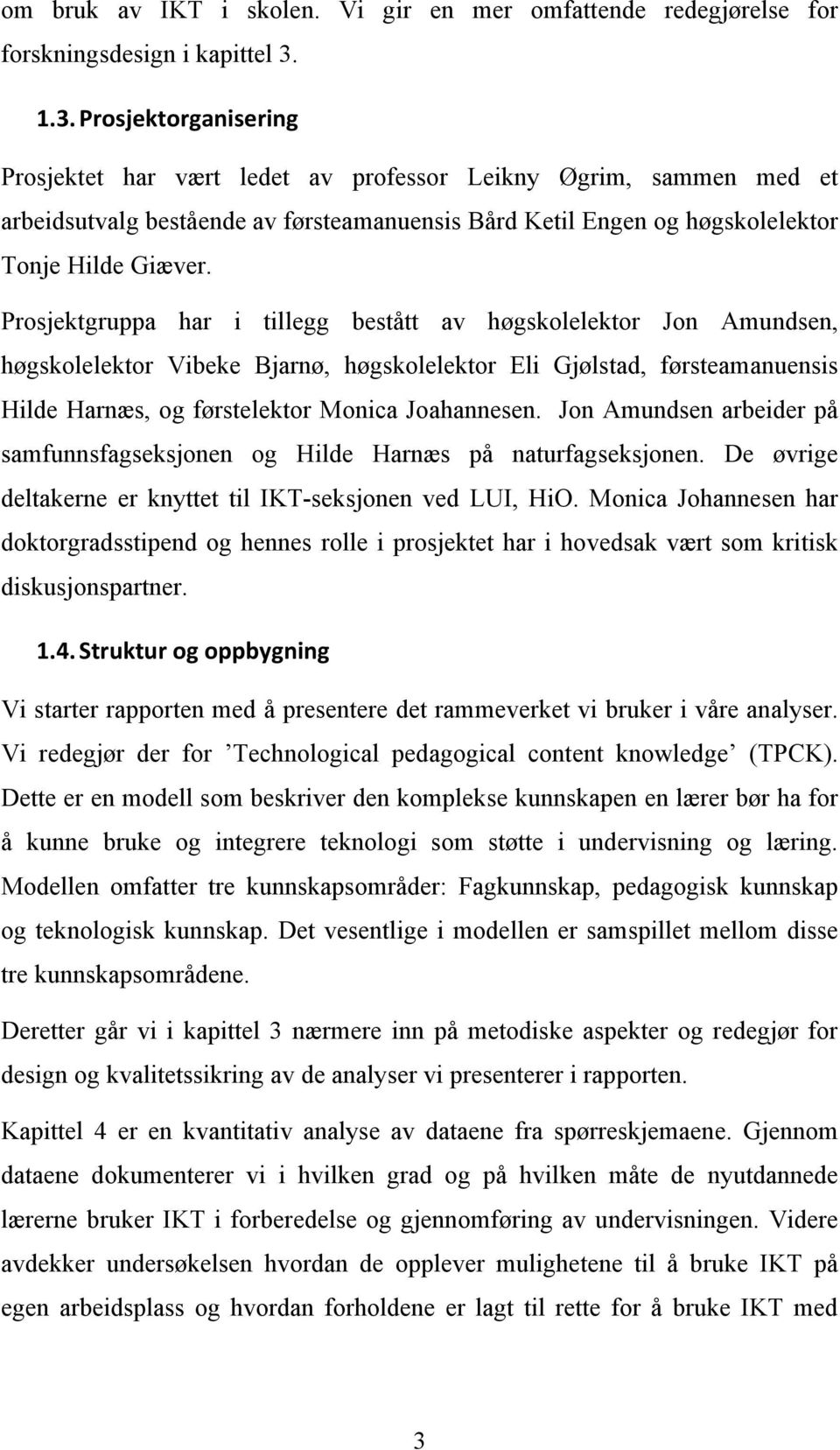 Prosjektgruppa har i tillegg bestått av høgskolelektor Jon Amundsen, høgskolelektor Vibeke Bjarnø, høgskolelektor Eli Gjølstad, førsteamanuensis Hilde Harnæs, og førstelektor Monica Joahannesen.