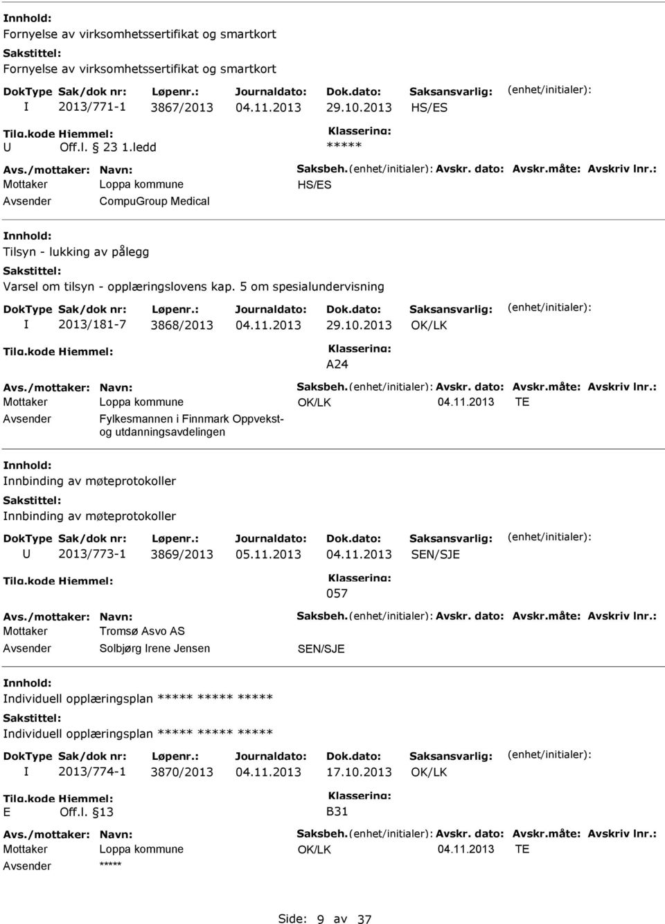 2013 A24 Loppa kommune TE Fylkesmannen i Finnmark Oppvekstog utdanningsavdelingen nnbinding av møteprotokoller nnbinding av møteprotokoller 2013/773-1 3869/2013