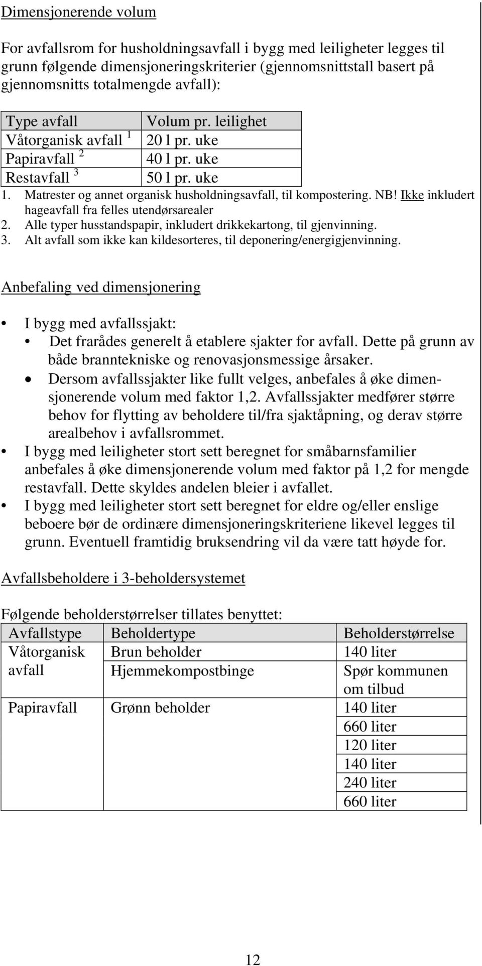 Ikke inkludert hageavfall fra felles utendørsarealer 2. Alle typer husstandspapir, inkludert drikkekartong, til gjenvinning. 3. Alt avfall som ikke kan kildesorteres, til deponering/energigjenvinning.