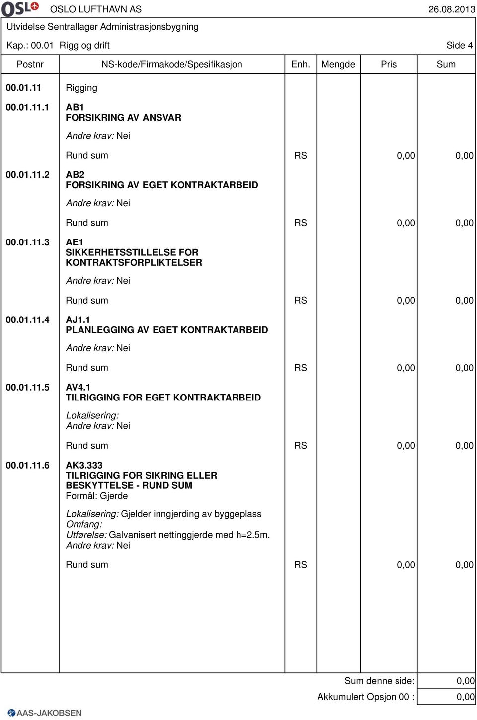 1 PLANLEGGING AV EGET KONTRAKTARBEID 00.01.11.5 AV4.1 TILRIGGING FOR EGET KONTRAKTARBEID 00.01.11.6 AK3.