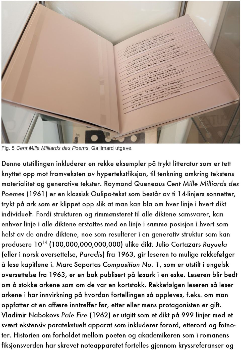 Raymond Queneaus Cent Mille Milliards des Poemes (1961) er en klassisk Oulipo-tekst som består av ti 14-linjers sonnetter, trykt på ark som er klippet opp slik at man kan bla om hver linje i hvert