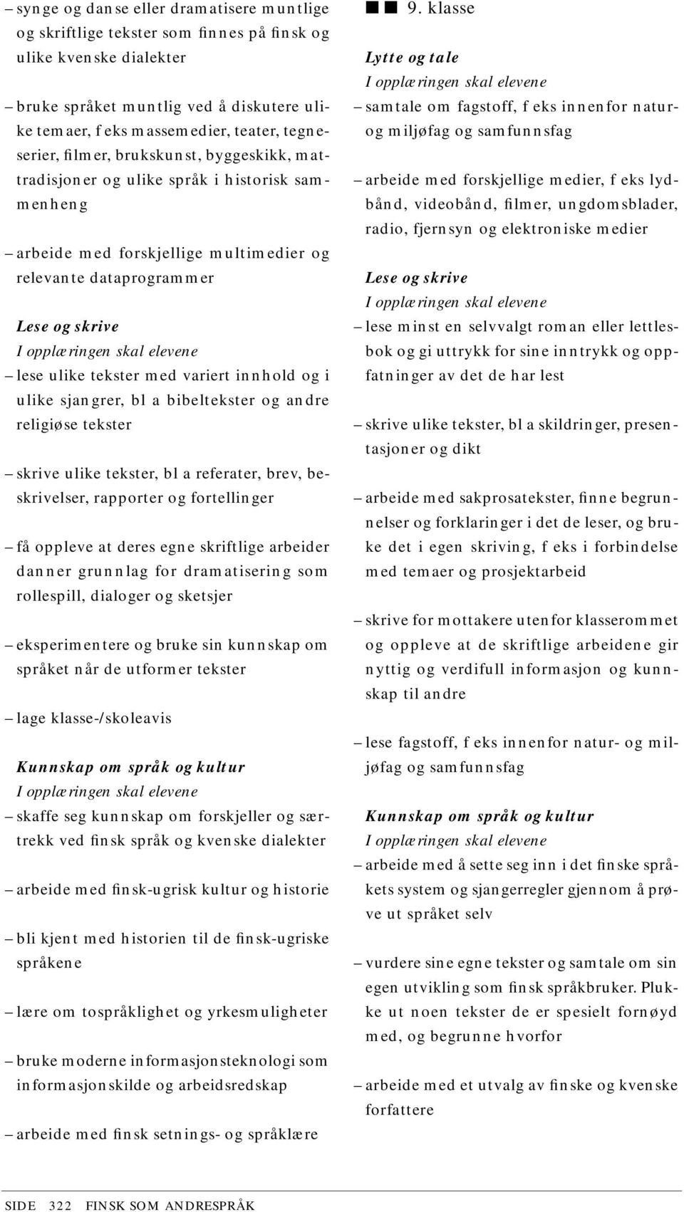 innhold og i ulike sjangrer, bl a bibeltekster og andre religiøse tekster skrive ulike tekster, bl a referater, brev, beskrivelser, rapporter og fortellinger få oppleve at deres egne skriftlige