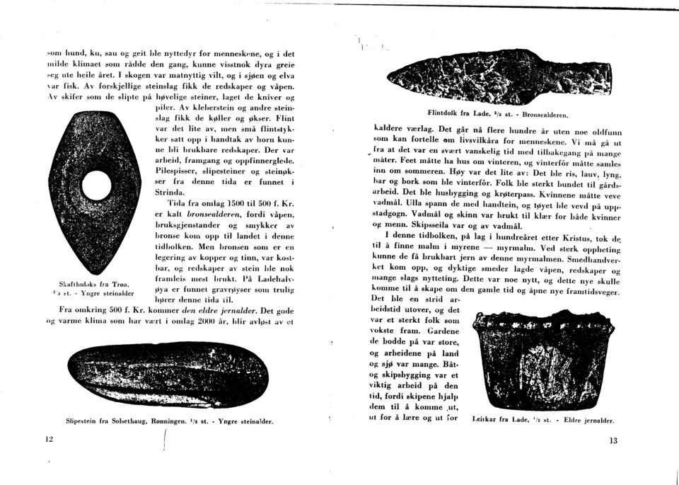 -L - Yngre steinalder høvelige steiner, laget de kniver og piler. Av kleberstein og alllhe!\teinslag fikk de køller og økser.