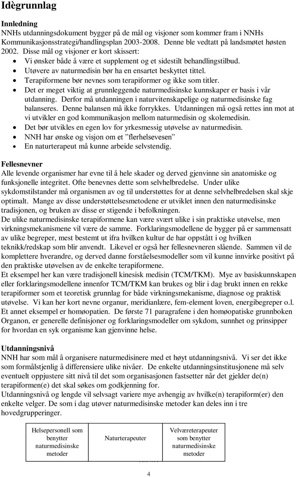 Terapiformene bør nevnes som terapiformer og ikke som titler. Det er meget viktig at grunnleggende naturmedisinske kunnskaper er basis i vår utdanning.