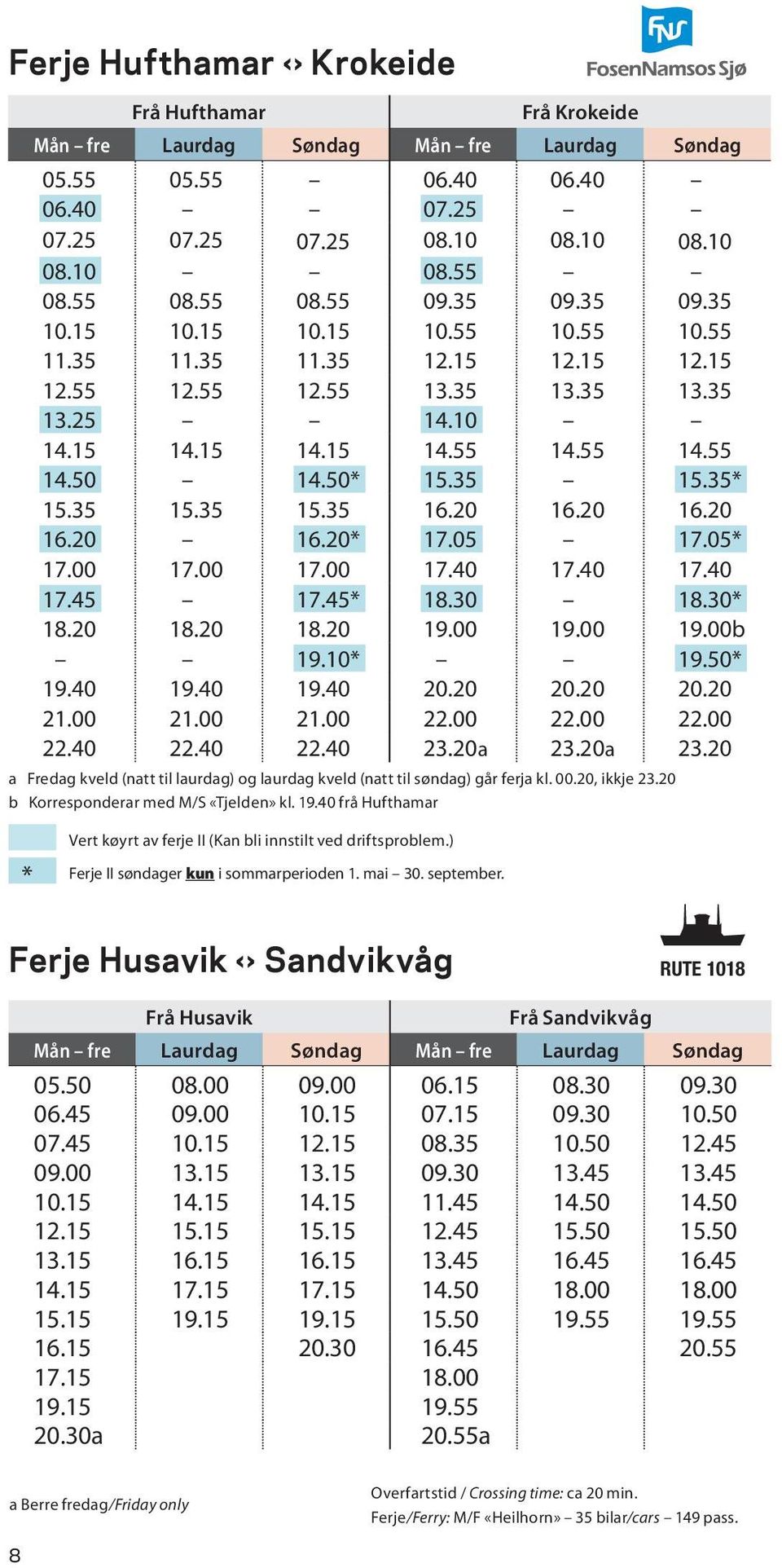 55 Mån frei: M/F Frå «Trondheim» Hufthamar 05.55 Laurdag 415 Søndag 38 077 II: M/F 06.40 Mån «Marstein» fre Frå 479 06.40 Laurdag Krokeide 11 555 Søndag Mån 06.40 fre Laurdag Søndag Mån 07.