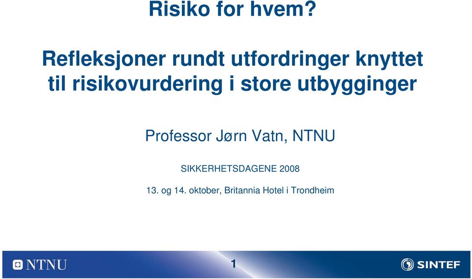 risikovurdering i store utbygginger Professor