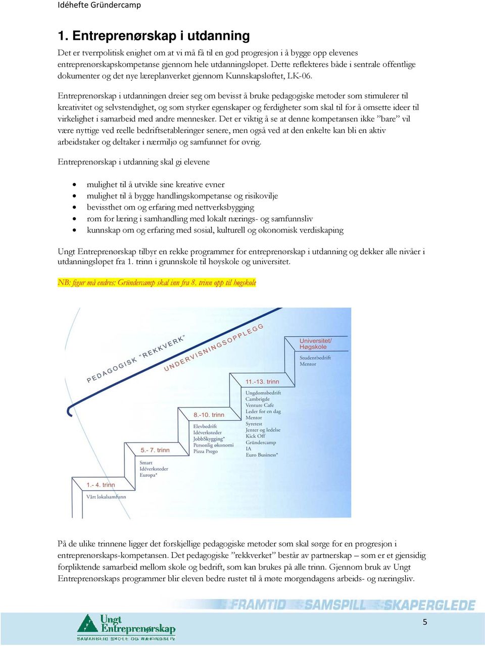 Entreprenørskap i utdanningen dreier seg om bevisst å bruke pedagogiske metoder som stimulerer til kreativitet og selvstendighet, og som styrker egenskaper og ferdigheter som skal til for å omsette