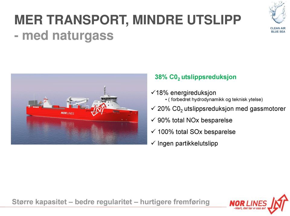 utslippsreduksjon med gassmotorer 90% total NOx besparelse 100% total SOx