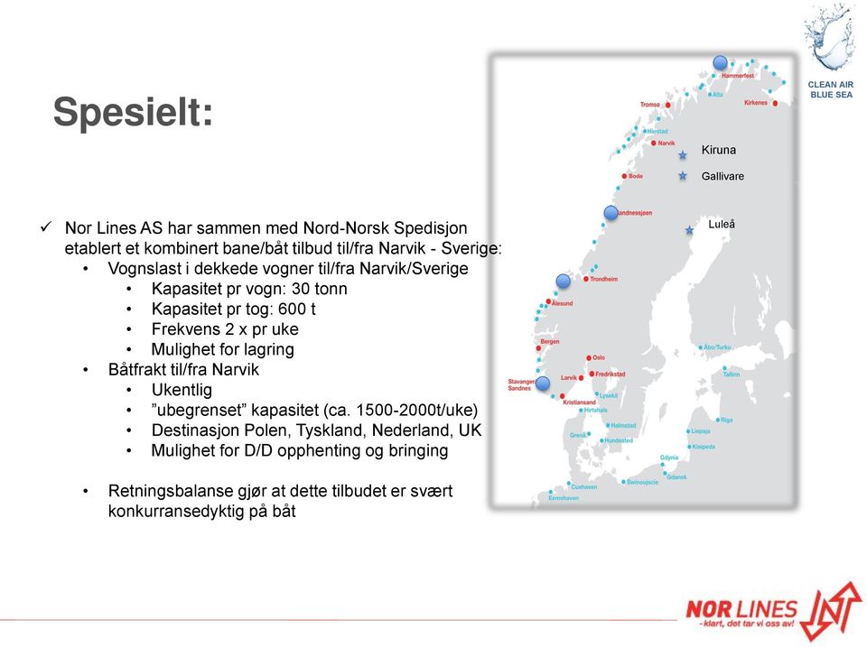 uke Mulighet for lagring Båtfrakt til/fra Narvik Ukentlig ubegrenset kapasitet (ca.