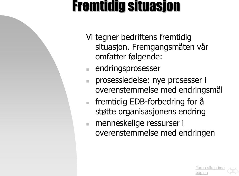 nye prosesser i overenstemmelse med endringsmål fremtidig EDB-forbedring