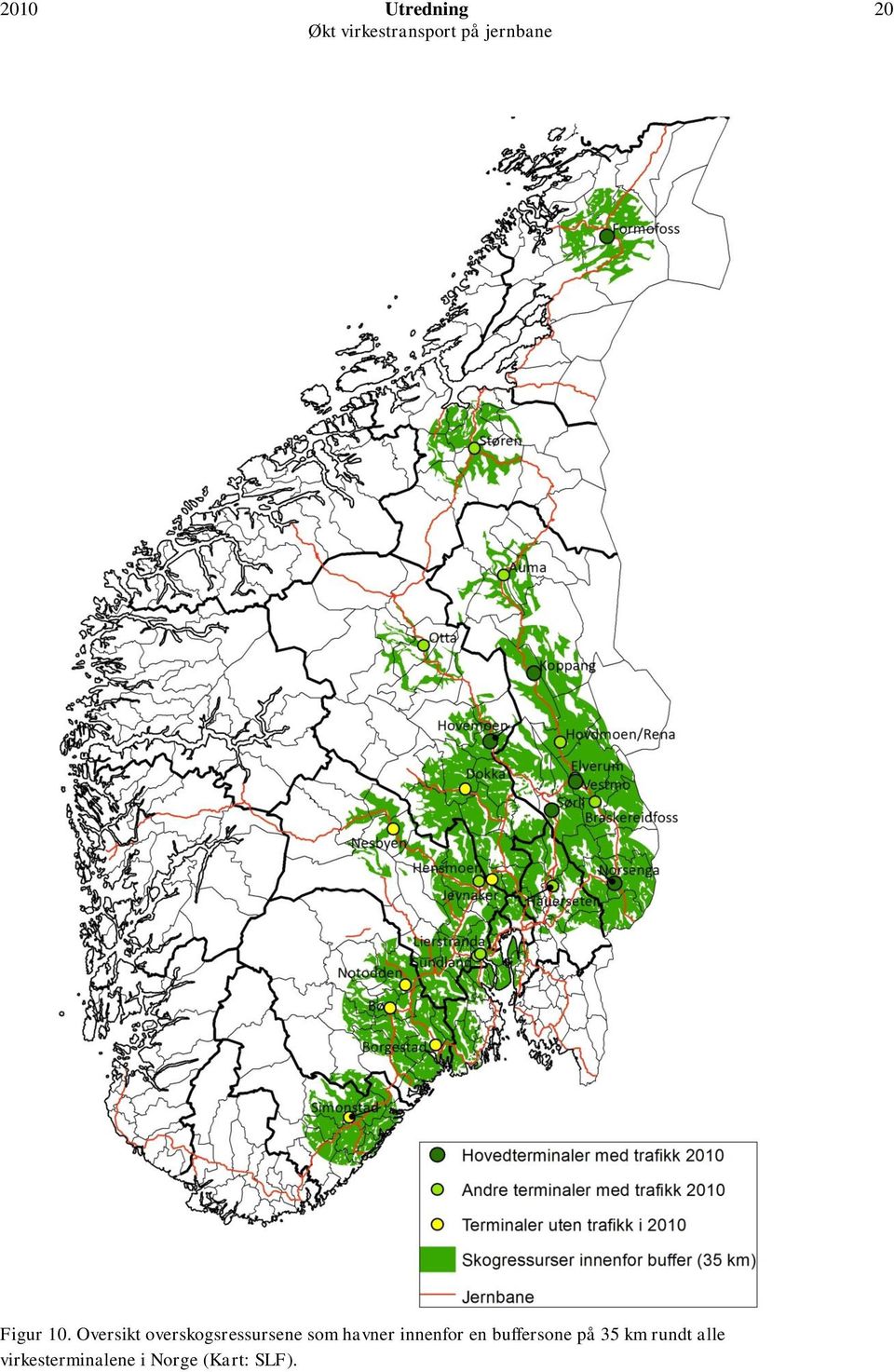 havner innenfor en buffersone på 35