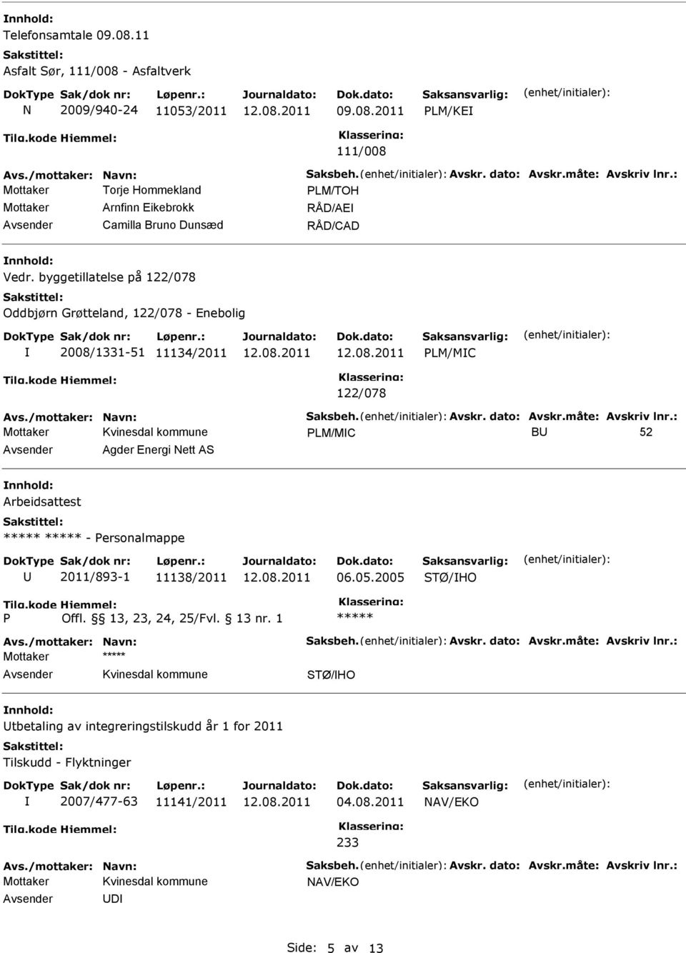 /mottaker: Navn: Saksbeh. Avskr. dato: Avskr.måte: Avskriv lnr.: PLM/MC B 52 Agder Energi Nett AS Arbeidsattest - Personalmappe 2011/893-1 11138/2011 06.05.2005 STØ/HO P Offl. 13, 23, 24, 25/Fvl.