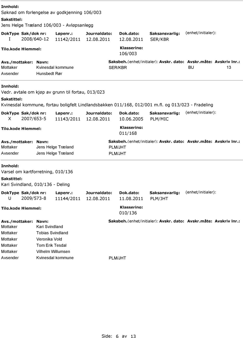 2005 PLM/MC 011/168 Avs./mottaker: Navn: Saksbeh. Avskr. dato: Avskr.måte: Avskriv lnr.